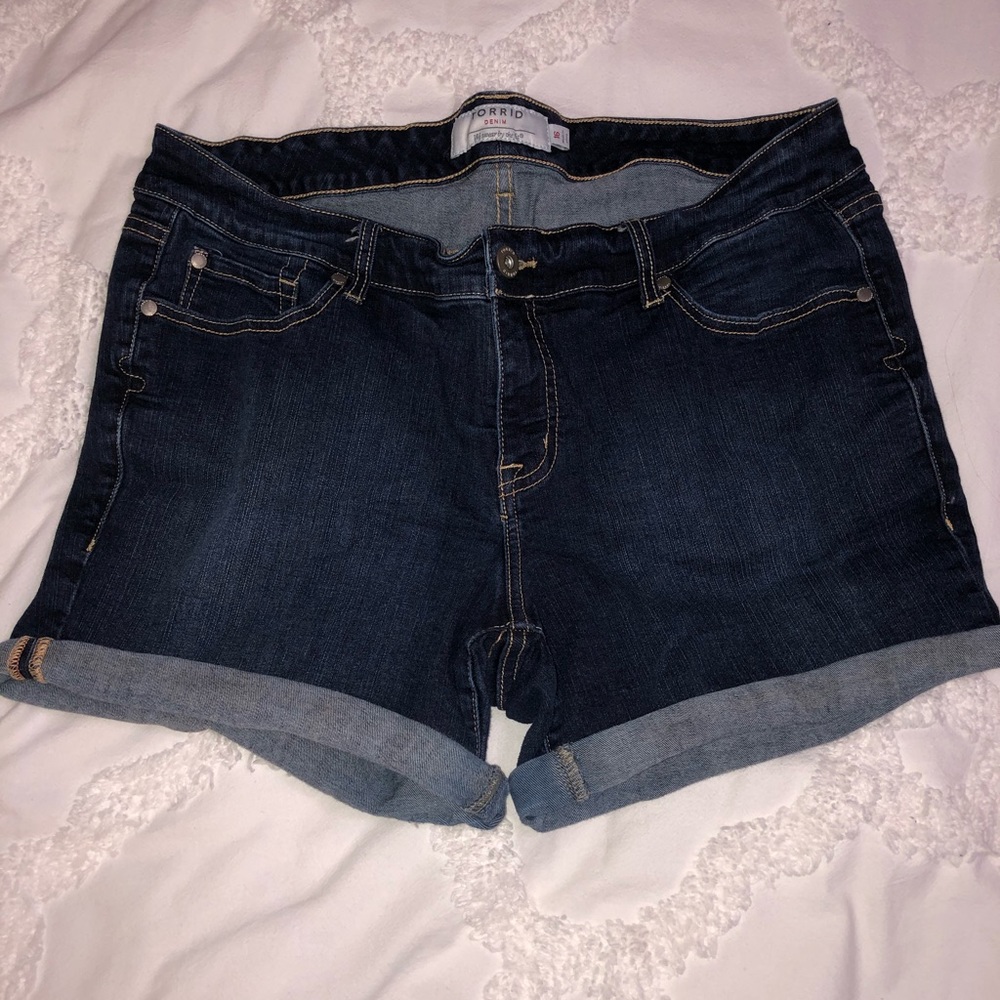 Torrid dark wash jean shorts
